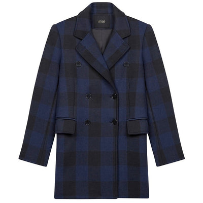 Maje Plaid Blue Goldan Coat Size 36