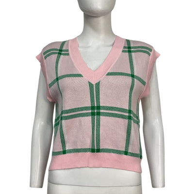 Favorite Daughter Plaid Pink Veronica Knit Top Size M