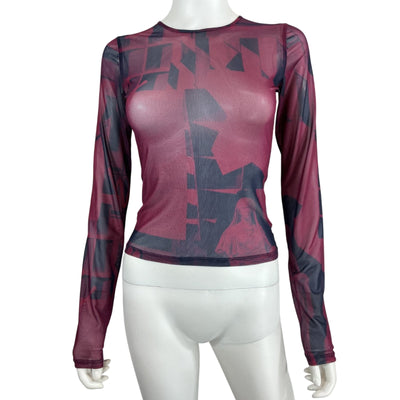 Miaou Sheer Burgundy Stone Print Long Sleeve Top Size S