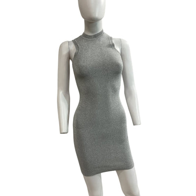 Victoria Beckham Glittery Silver Body-Con Mini Dress Size 4 Uk (0 Us)