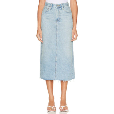 Agolde Distressed Denim Practice Della Midi Skirt Size 27