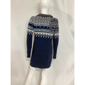 L'Academie 'Adkins' Navy Turtleneck Fairisle Mini Dress Size M
