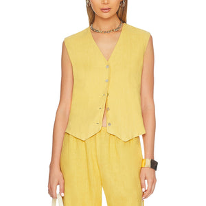 Donni Lightweight Yellow Button Front Vest Size S NWT