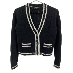 Chanel Textured Black V Neck Cardigan Size 40 FR / US 8