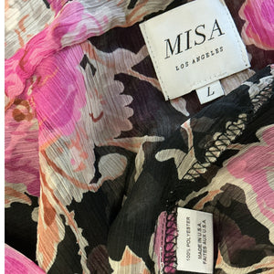 Misa Los Angeles Sheer Black Floral Gigi Blouse Size L