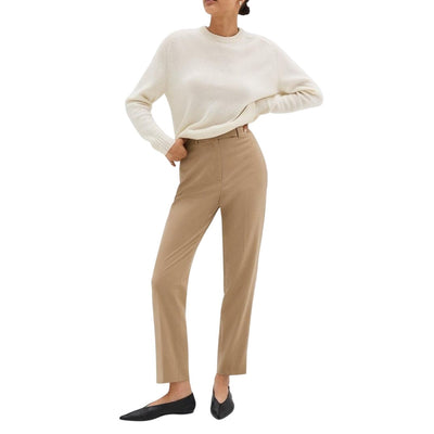 Theory Sleek Tan Tapered High-Waist Flannel Trousers Size 4
