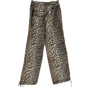 Ganni Leopard Washed Brown Cotton Canvas Drawstring Trousers Size 34