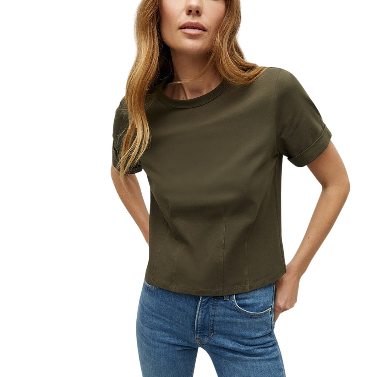 Veronica Beard 'Ankara' Green Cotton Stitched-Waist Tee Size XS