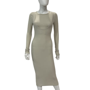 The Line By K Ribbed Cement Abdiel Midi Dress Size S NWT