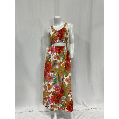 Mara Hoffman 'Bettina' Red Cotton Cutout Floral-Print Organic Cotton-Jacquard Midi Dress Size XS