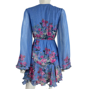 Hemant And Nandita Floral Blue Mini Dress Size XS