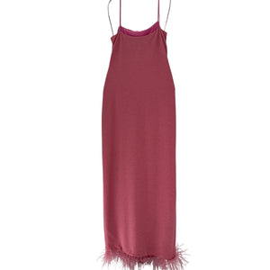 Saylor Feathered Pink Square Neckline Midi Dress Size S