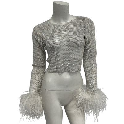 Santa Brands Embellished Cream Feathers Top Size XS / S