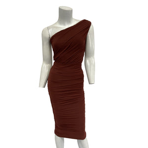 Nookie Ruched Brown Inspire Midi Dress Size S