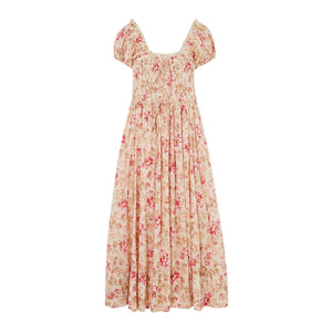 Dôen 'Stanza' Pink Cotton Lace-Trimmed Floral-Print Midi Dress Size S